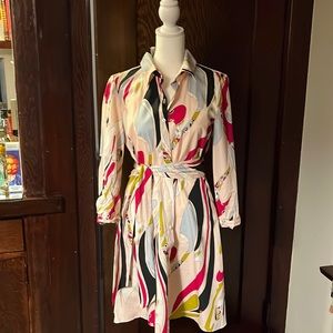 NWOT Zara Woman Size Small Button Down Shirt Dress With Belt Pink EUC No…